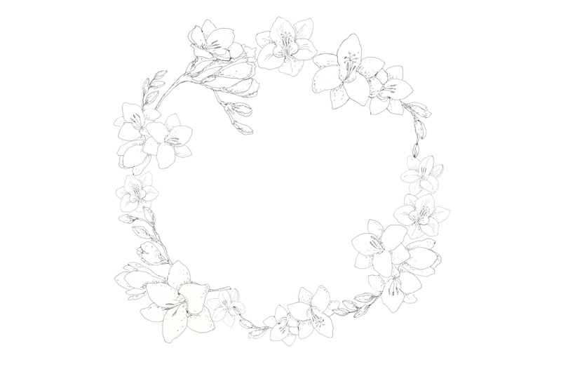 freesia-blossom-wreath-circle-frame-hand-drawn-with-pen-ink
