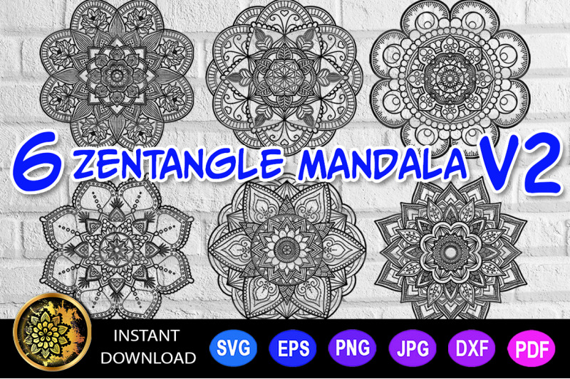 Download 6 of Zentangle Mandala SVG Cut File Vector Monogram V-2 By ...