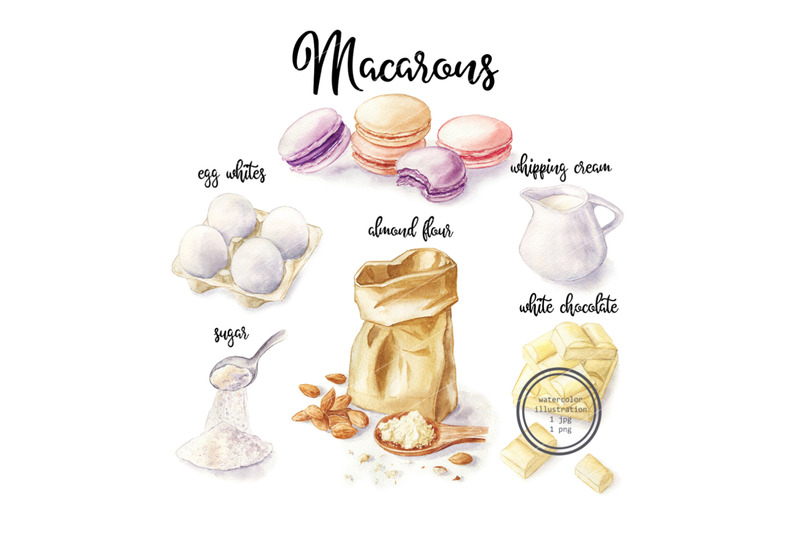 watercolor-macarons-and-cooking-ingredient-food-illustration