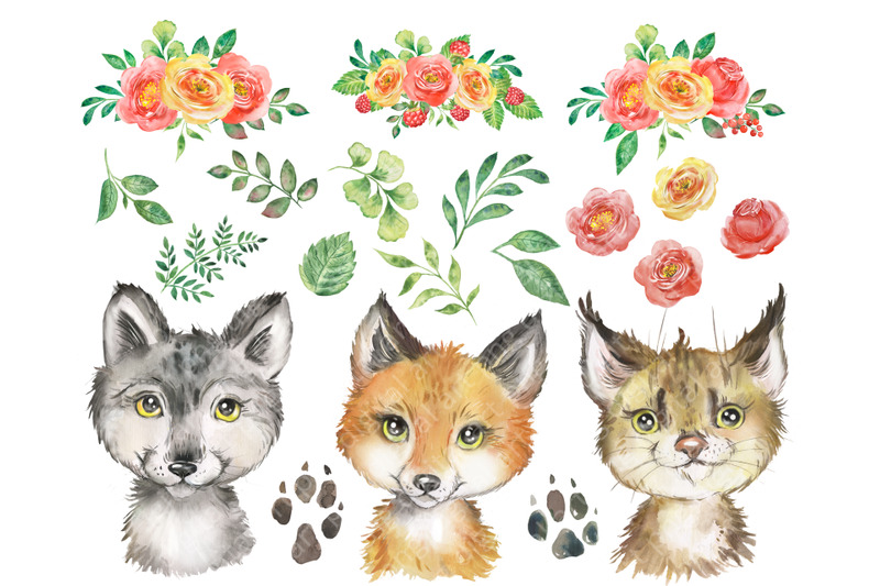 forest-animals-watercolor-clipart-woodland-nursery-clipart-woodland