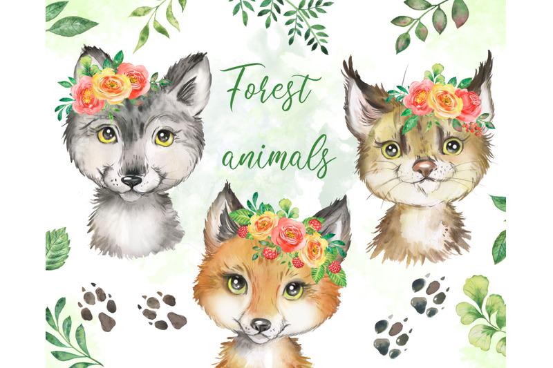 forest-animals-watercolor-clipart-woodland-nursery-clipart-woodland