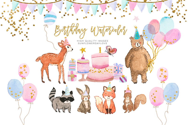 animal-birthday-watercolor-clipart-nursery-watercolor-kids-clipart
