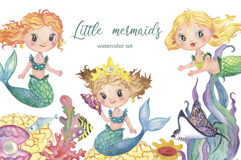 mermaids-watercolor-clipart-mermaid-sea-baby-girl-fairy-tale
