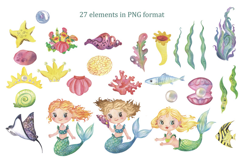 mermaids-watercolor-clipart-mermaid-sea-baby-girl-fairy-tale