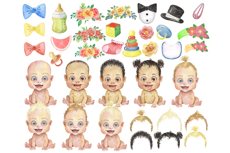 babies-watercolor-clipart-little-kids-clipart-little-girls-little-boy