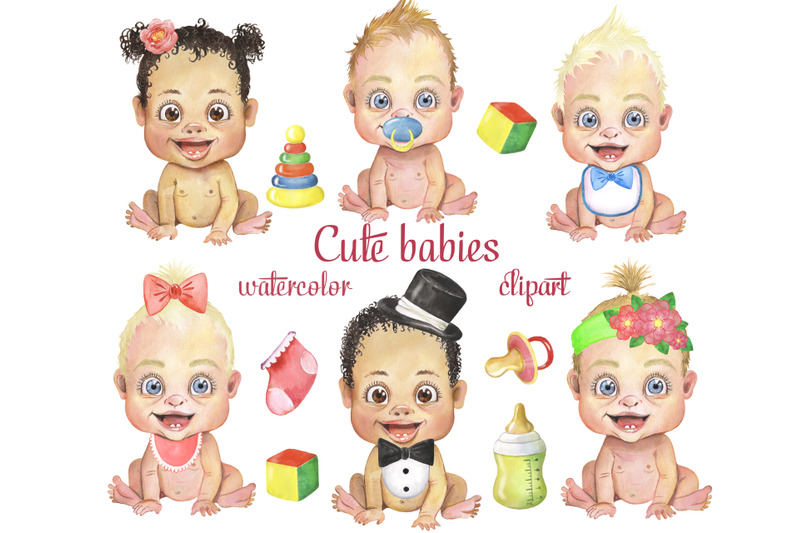 babies-watercolor-clipart-little-kids-clipart-little-girls-little-boy