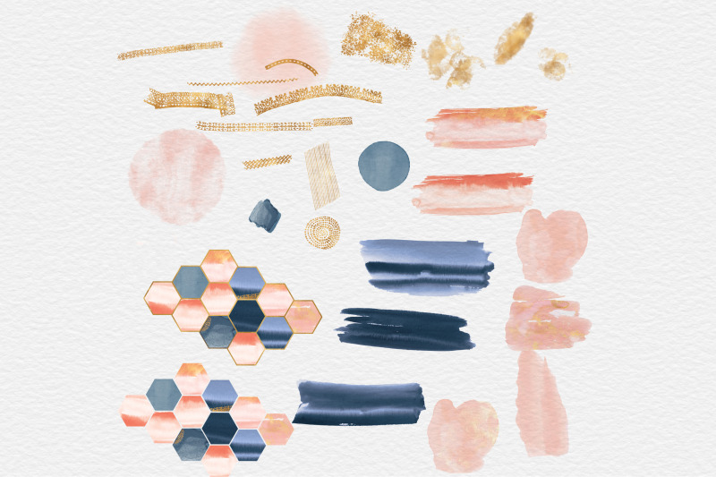 watercolor-shapes-peach-and-indigo-gold-shapes-watercolor-splashes-wed