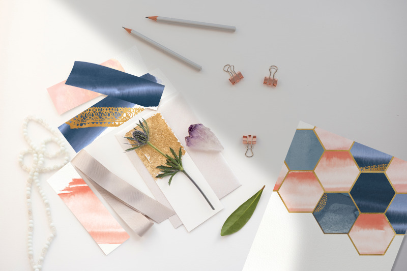 watercolor-shapes-peach-and-indigo-gold-shapes-watercolor-splashes-wed