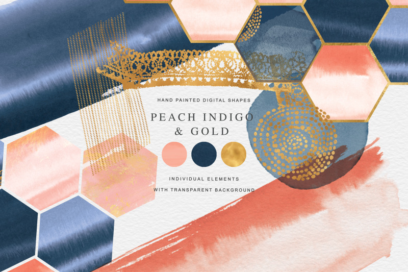 watercolor-shapes-peach-and-indigo-gold-shapes-watercolor-splashes-wed