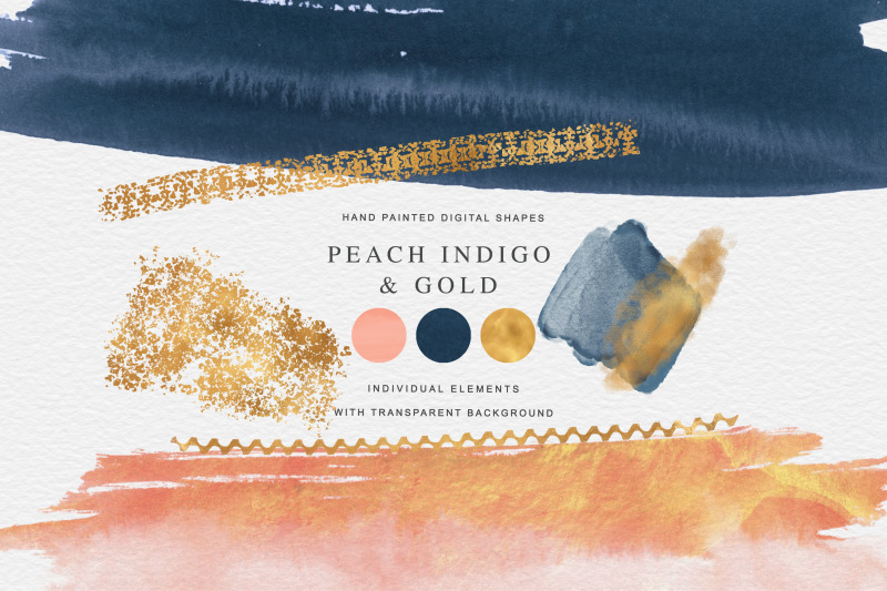 watercolor-shapes-peach-and-indigo-gold-shapes-watercolor-splashes-wed