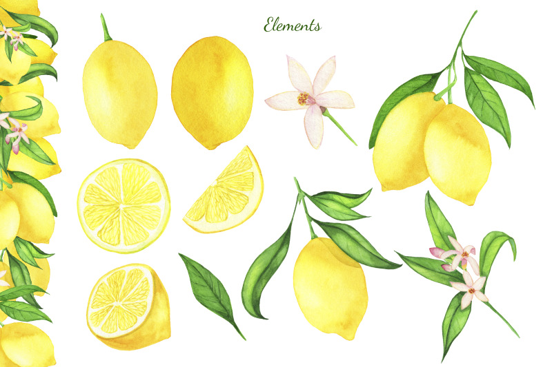 watercolor-lemon-clipart-lemon-frame-lemon-wreath-summer
