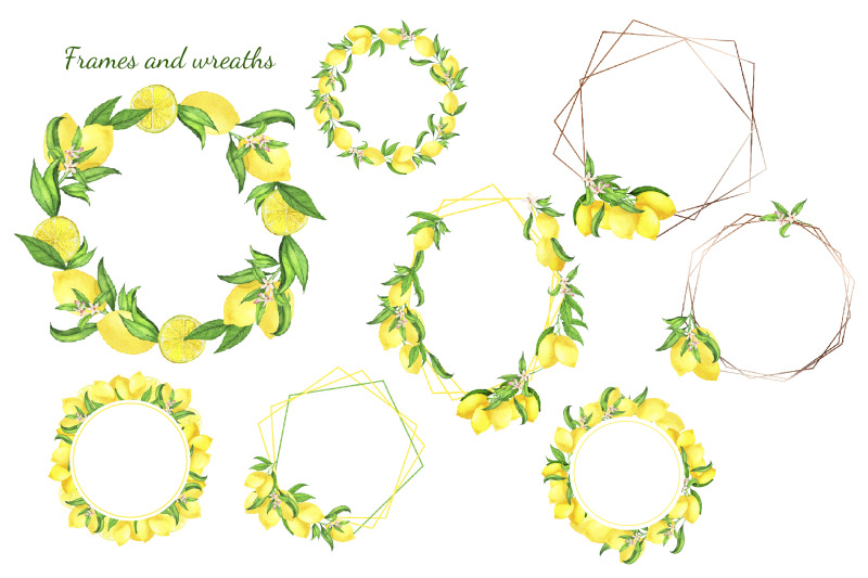 watercolor-lemon-clipart-lemon-frame-lemon-wreath-summer