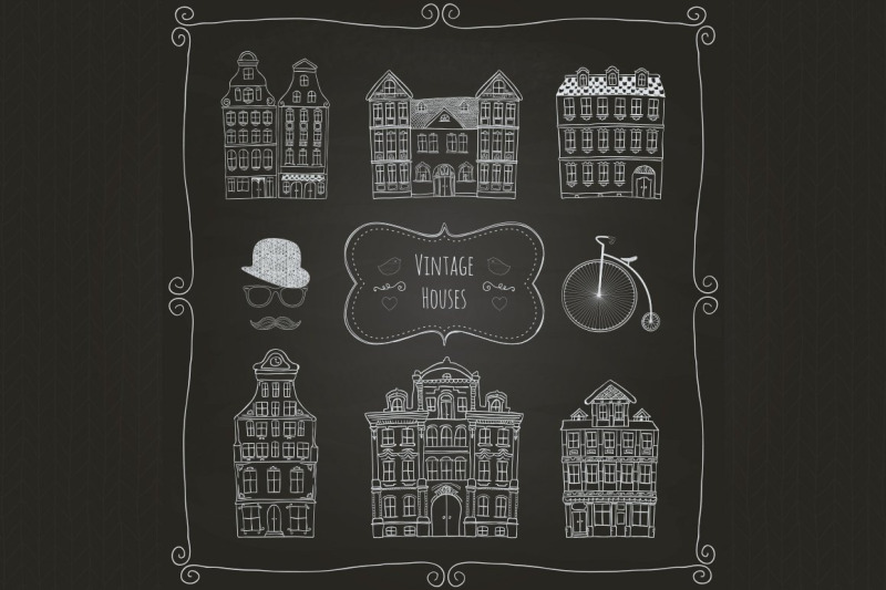 set-of-vintage-old-styled-hand-drawn-doodle-houses-icons