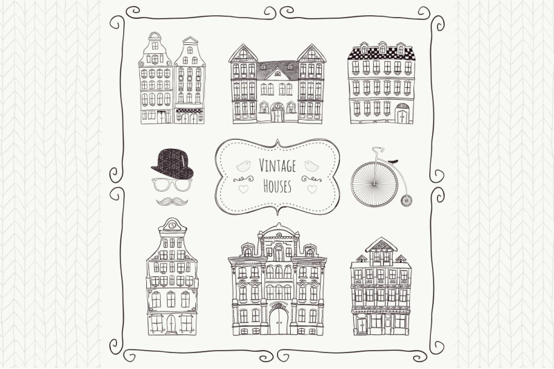 set-of-vintage-old-styled-hand-drawn-doodle-houses-icons