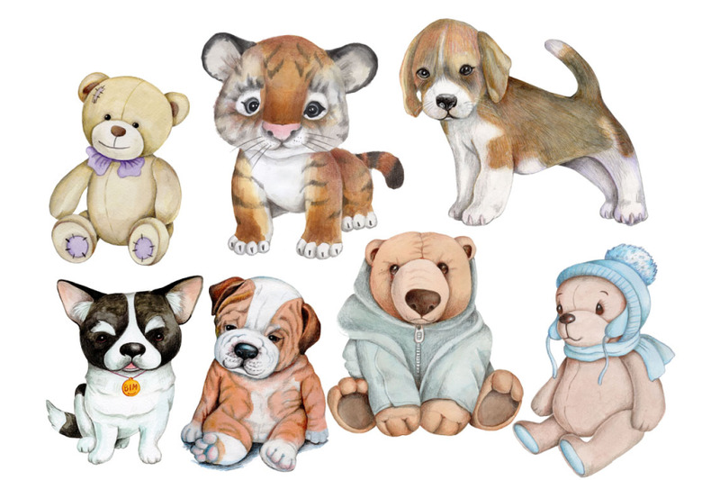 set-of-cute-cartoon-toy-animals-teddy-bears-and-puppies