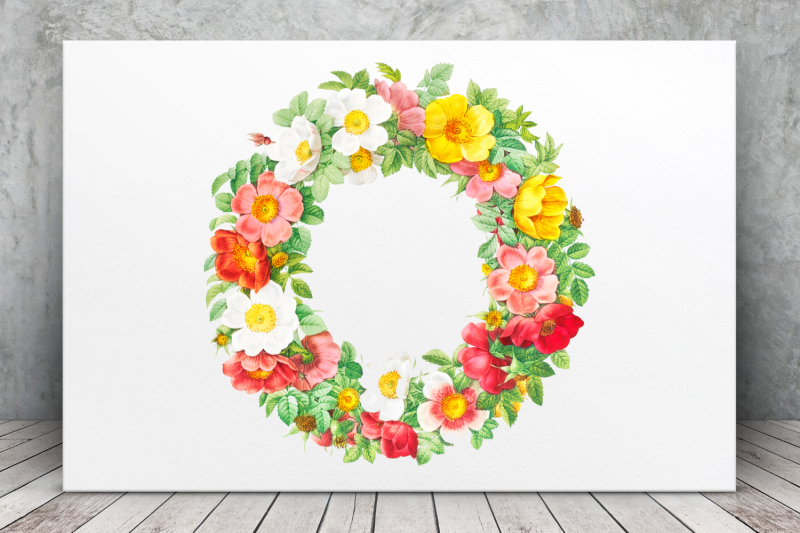 floral-wreath-illustration-vintahe-botanical-wall-decoration