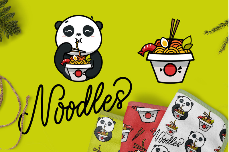 food-logo-funny-panda-eats-noodles