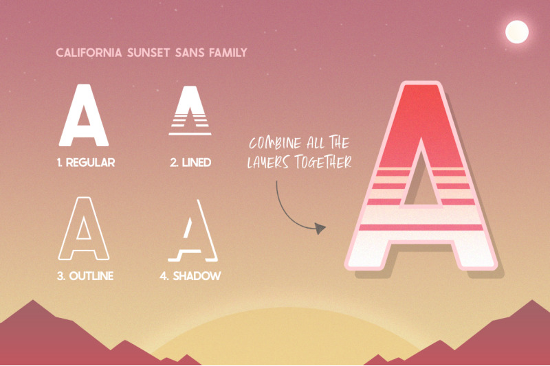 california-sunset-font-family-script-fonts-layered-fonts-fun-fonts