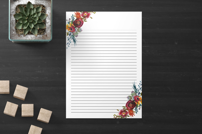 floral-printable-stationery-lined-digital-note-paper