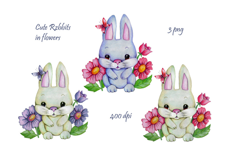 cute-rabbits-in-flowers-watercolor