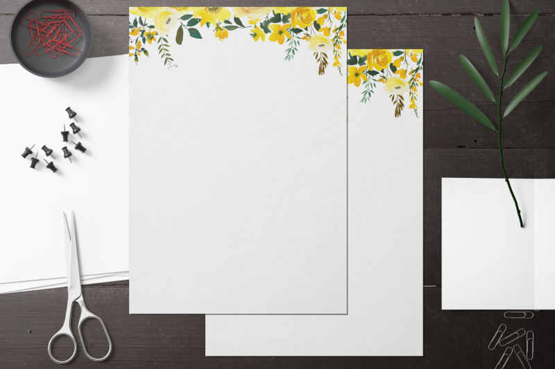 yellow-floral-printable-stationery-lined-digital-note-paper
