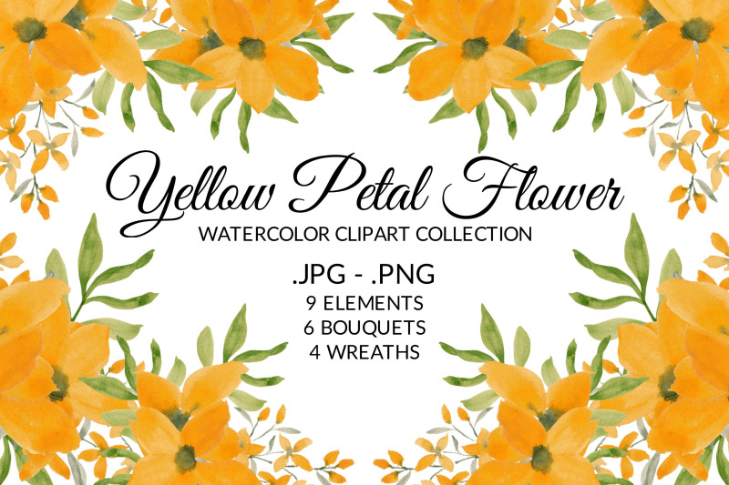 yellow-petal-flower-watercolor-clipart-collection