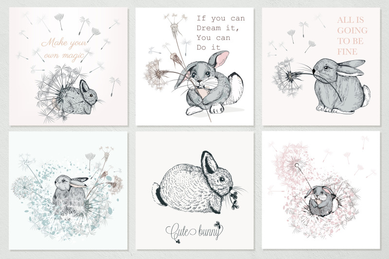 pretty-bunnies-vector-illustrations-set