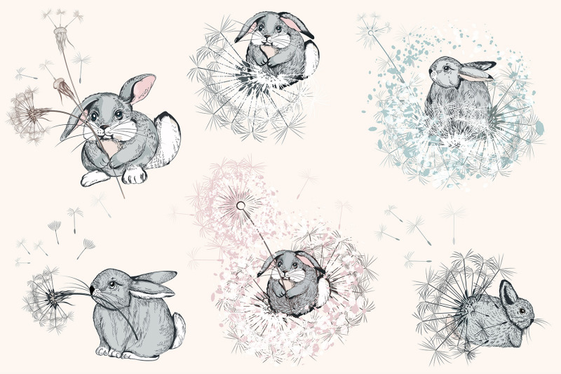 pretty-bunnies-vector-illustrations-set