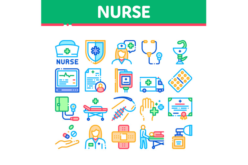 nurse-medical-aid-collection-icons-set-vector