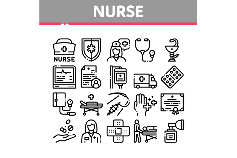 nurse-medical-aid-collection-icons-set-vector