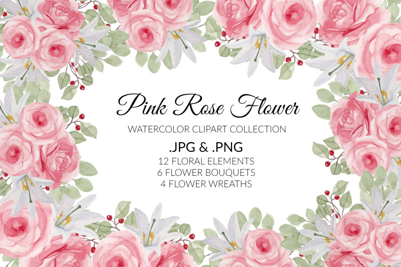 pink-rose-flower-watercolor-clipart-collection