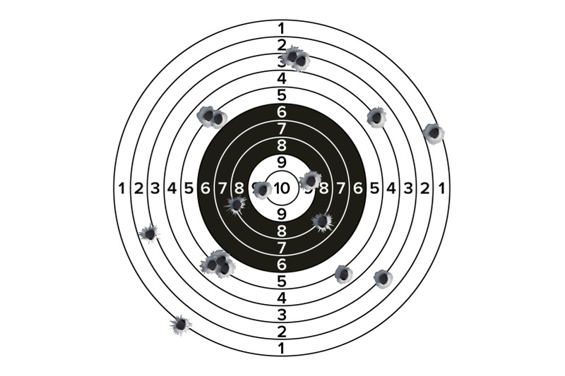 target-gun-with-bullet-holes-vector-classic-paper-shooting-target-illustration-holes-in-target-for-sport-hunters-military-police-illustration
