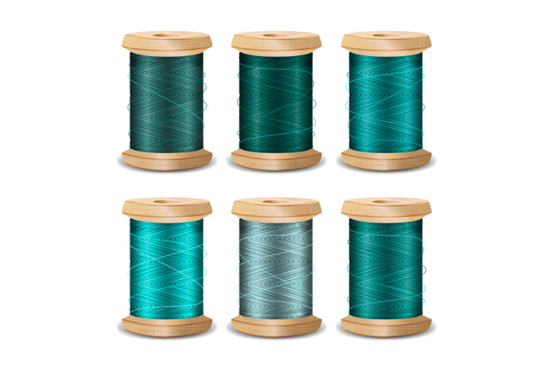 thread-spool-set-bright-old-wooden-bobbin-isolated-on-white-background-for-needlework-and-needlecraft-stock-vector-illustration