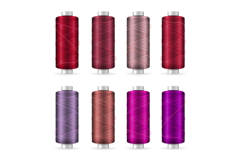 thread-spool-set-bright-plastic-bobbin-isolated-on-white-background-for-needlework-and-needlecraft-stock-vector-illustration