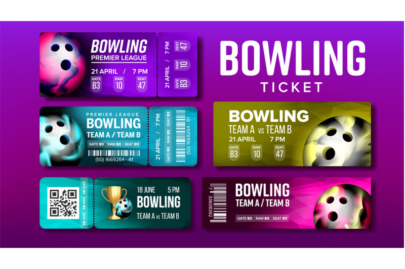 stylish-design-bowling-game-tickets-set-vector