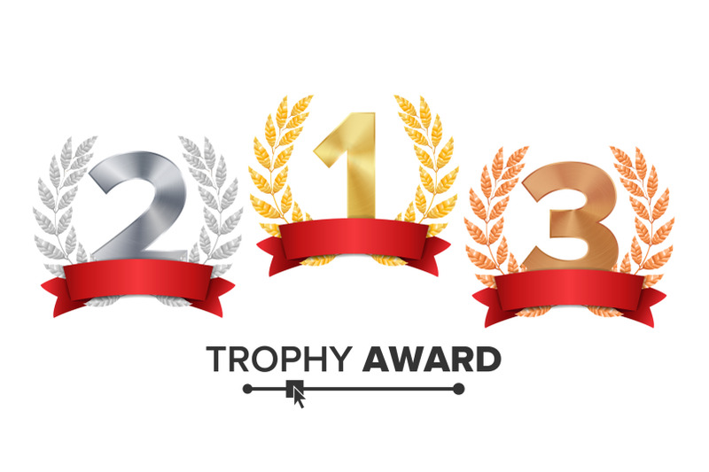 trophy-award-set-vector-figures-1-2-3-one-two-three-in-a-realistic-gold-silver-bronze-laurel-wreath-and-red-ribbon-winner-honor-prize-isolated-illustration