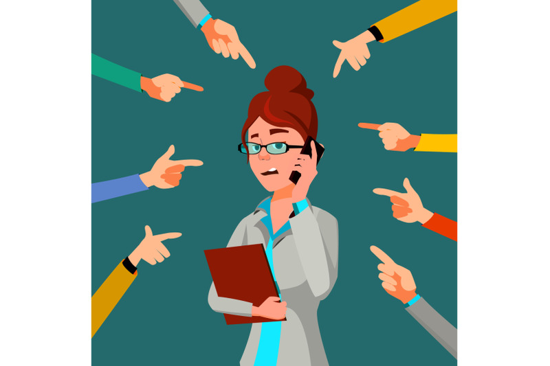 victim-business-woman-vector-public-censure-scapegoat-bullying-worker-hands-pointing-finger-illustration