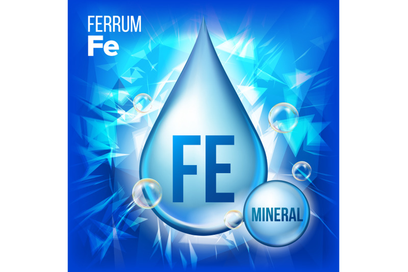 fe-ferrum-vector-mineral-blue-drop-icon-vitamin-liquid-droplet-icon-substance-for-beauty-cosmetic-heath-promo-ads-design-3d-mineral-complex-with-chemical-formula-illustration