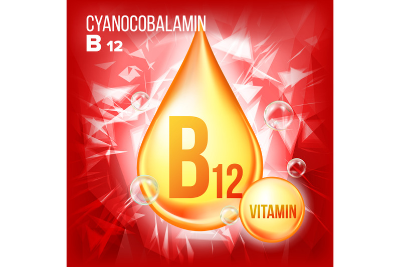 vitamin-b12-cyanocobalamin-vector-vitamin-gold-oil-drop-icon-organic-gold-droplet-icon-for-beauty-cosmetic-heath-promo-ads-design-drip-3d-complex-with-chemical-formula-illustration