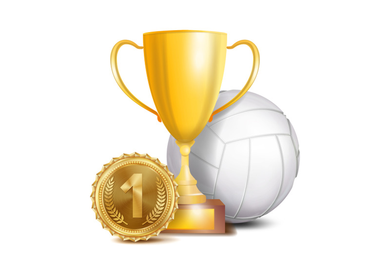 volleyball-award-vector-sport-banner-background-white-ball-gold-winner-trophy-cup-golden-1st-place-medal-3d-realistic-isolated-illustration