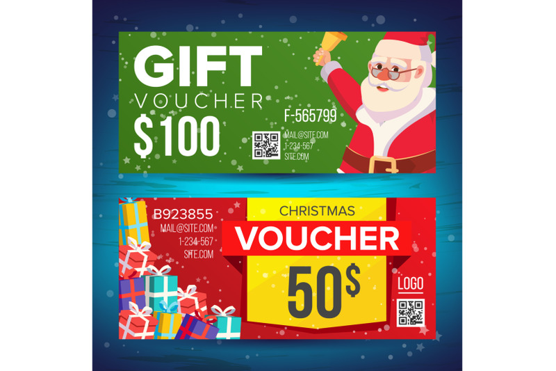 voucher-coupon-template-vector-horizontal-leaflet-offer-merry-christmas-happy-new-year-santa-claus-and-gifts-promotion-advertisement-free-gift-illustration