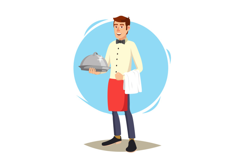 waiter-cute-character-vector-happy-waiter-dinner-romantic-evening-menu-board-background-cartoon-character-illustration