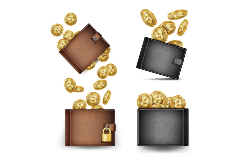 bitcoin-wallet-set-vector-bitcoin-gold-coins-realistic-3d-brown-and-black-bitcoin-wallet-money-front-side-technology-worldwide-network-concept-locked-with-padlock-modern-finance-secure-concept