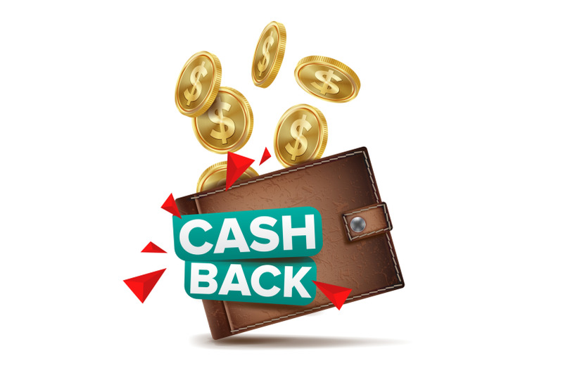 cash-back-concept-vector-realistic-wallet-and-gold-coins-online-payment-shopping-money-refund-label-isolated-illustration