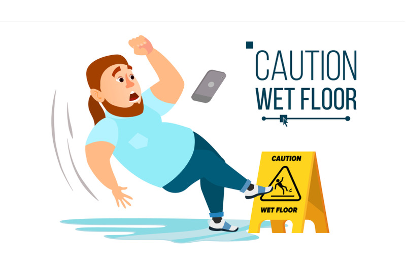 man-slips-on-wet-floor-vector-modern-businessman-situation-in-office-danger-sign-clean-wet-floor-isolated-flat-cartoon-character-illustration