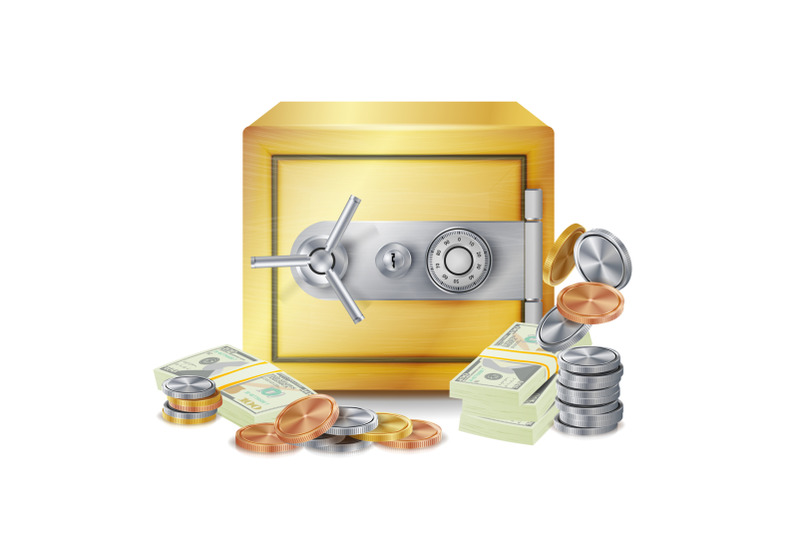 safe-and-money-stacks-vector-safe-coins-and-dollar-banknotes-stacks-isolated-illustration-finance-banking-concept