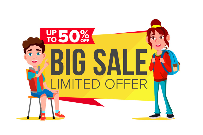 big-sale-banner-vector-school-children-pupil-shopping-concept-discount-tag-special-offer-banner-isolated-illustration