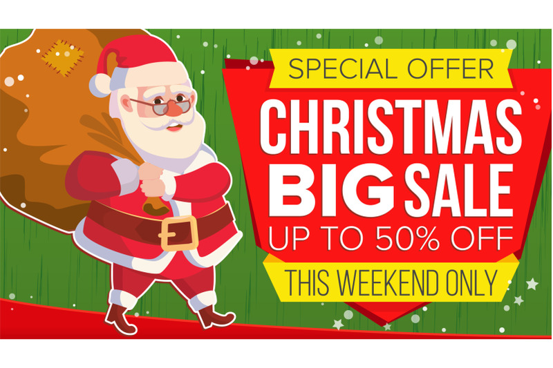 christmas-sale-banner-with-santa-claus-vector-discount-up-to-50-off-marketing-advertising-design-illustration-design-for-xmas-party-poster-brochure-card-shop-discount