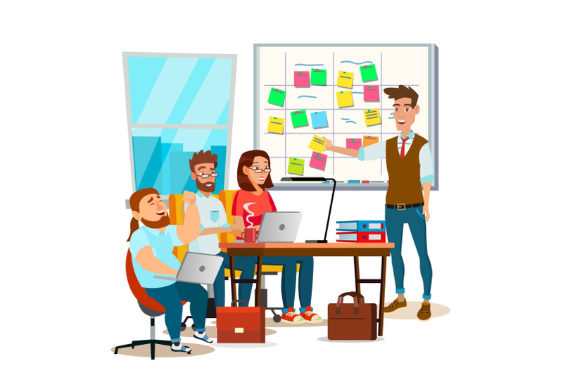 business-characters-scrum-team-work-vector-office-tasks-process-scrum-planning-board-whiteboard-and-process-teamwork-programming-and-planning-scheme-methodology-flat-cartoon-illustration