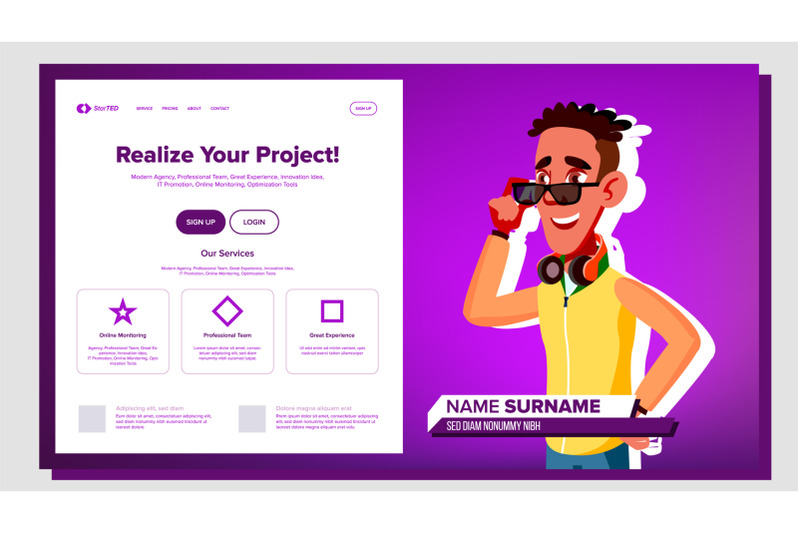 self-presentation-vector-african-american-male-introduce-yourself-or-your-project-business-illustration